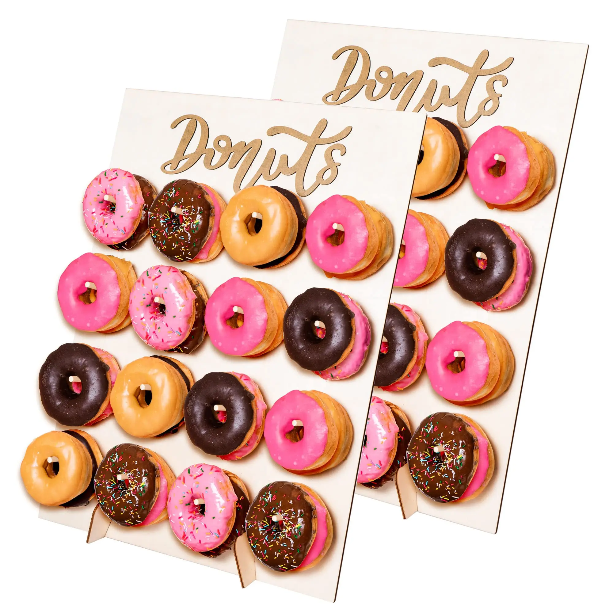 Pop Up Tabletop Placement Laser Engraved Wood Decorative Doughnut Bagel Holder Donut Wall Display Rack Stand for Party Wedding