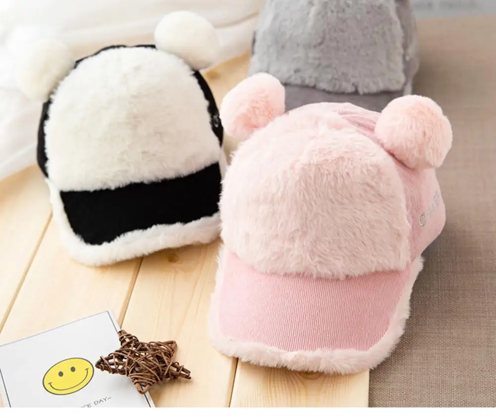
wholesale fashion cute personalized animal outdoor flocking warm baseball wool babies kids winter children hat 