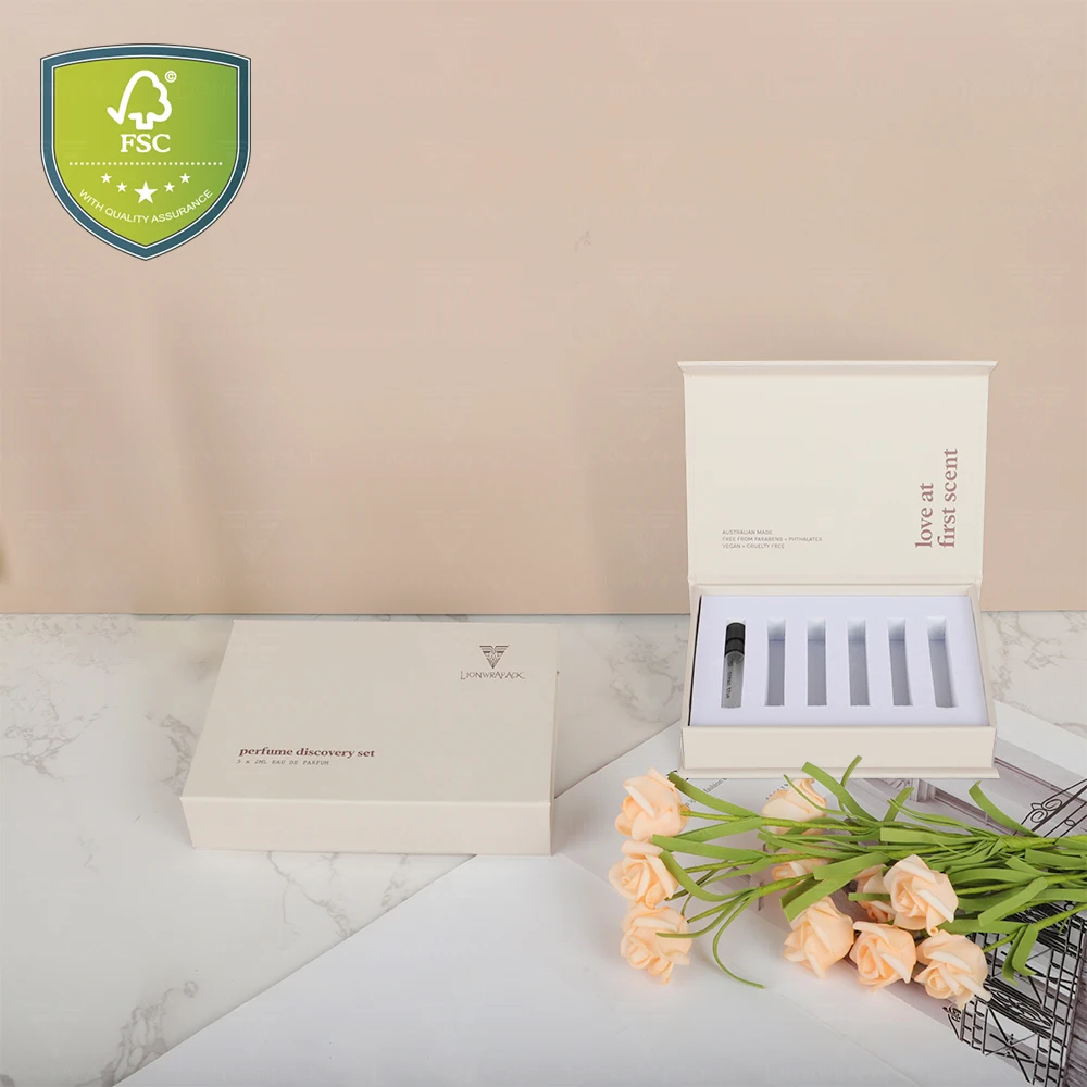 Newest Cardboard Make Perfume Sample Gift Set Storage Packaging Luxury Gift Set Book Shape Box Packaging Perfume Sample Box