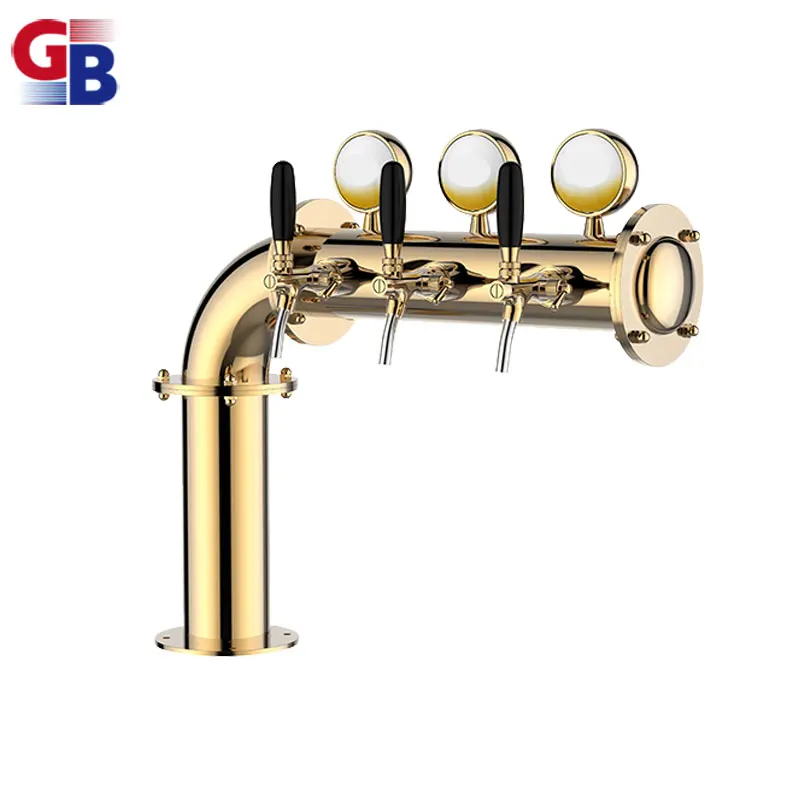 Copper right L type beer tower with 3 taps