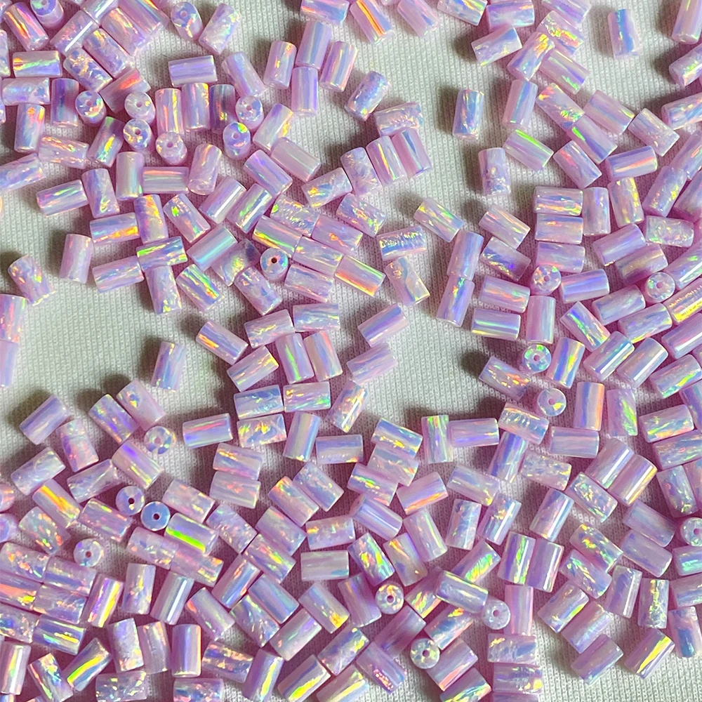 Wholesale OP83 Pink Synthetic Tube Opal Stone Beads 3x5mm 3x6mm Cylinder Opal Lab Created with Full Hole