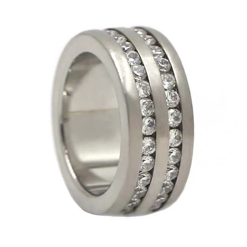 
LR480 full eternity titanium wedding rings channel set with cz titanium bands 