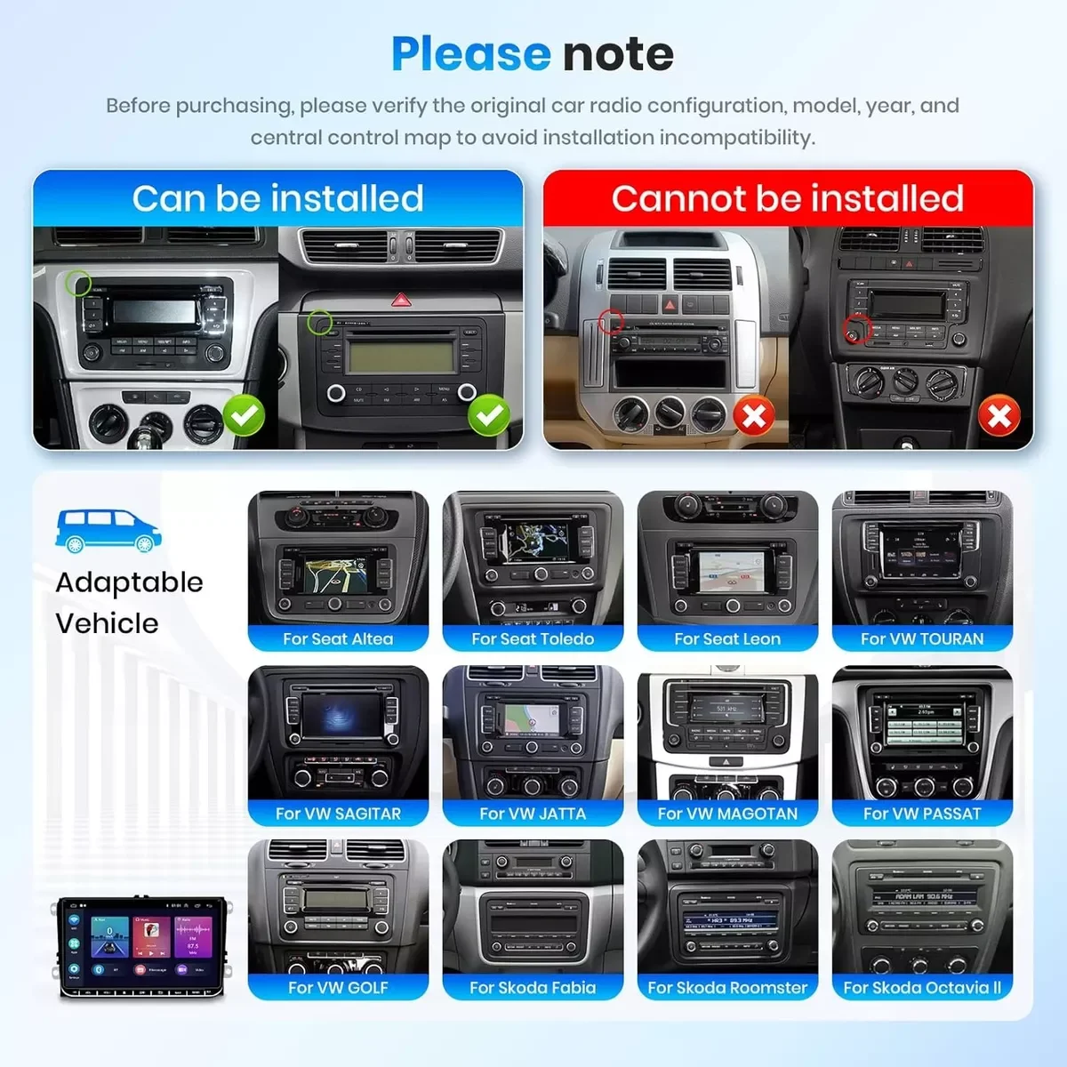 Android 14 Estereos Autos Pantalla Android for VW Passat Jetta Seat Golf Skoda 9 inch Android Car Screens With Wireless CarPlay