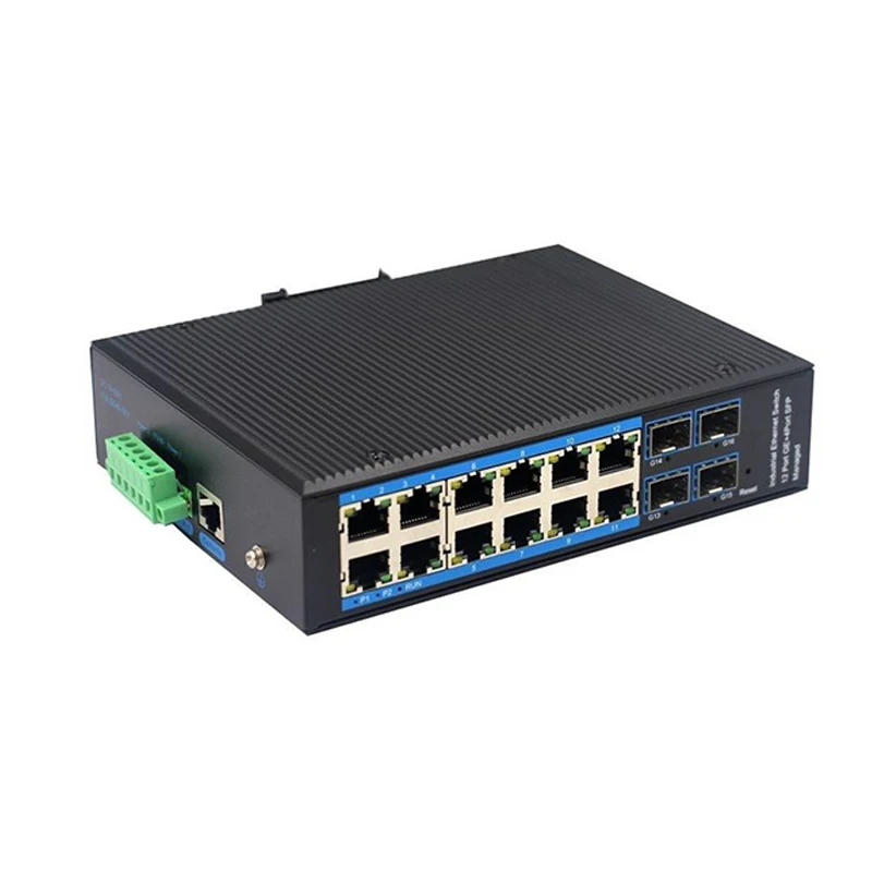 AS-EFS12G4F-M Industrial Switch 12 GE 4 SFP Gigabit Managed Switch Wide Range Temp DIN-rail Industrial Ethernet Switch