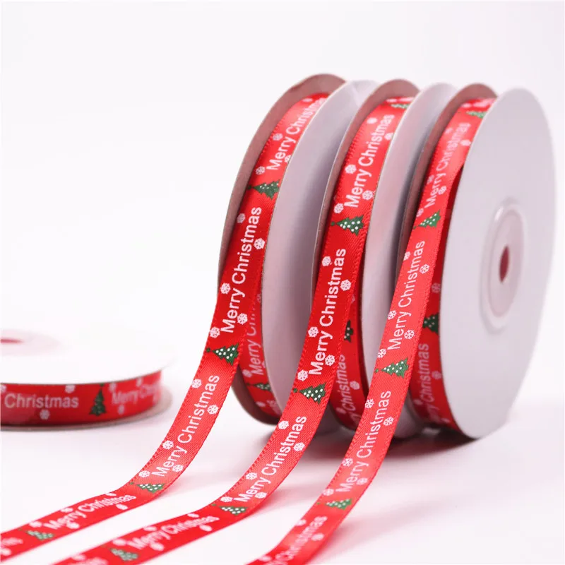 Christmas Ribbon Gift Box Packaging In Stock Polyester Merry Christmas Stain Ribbon