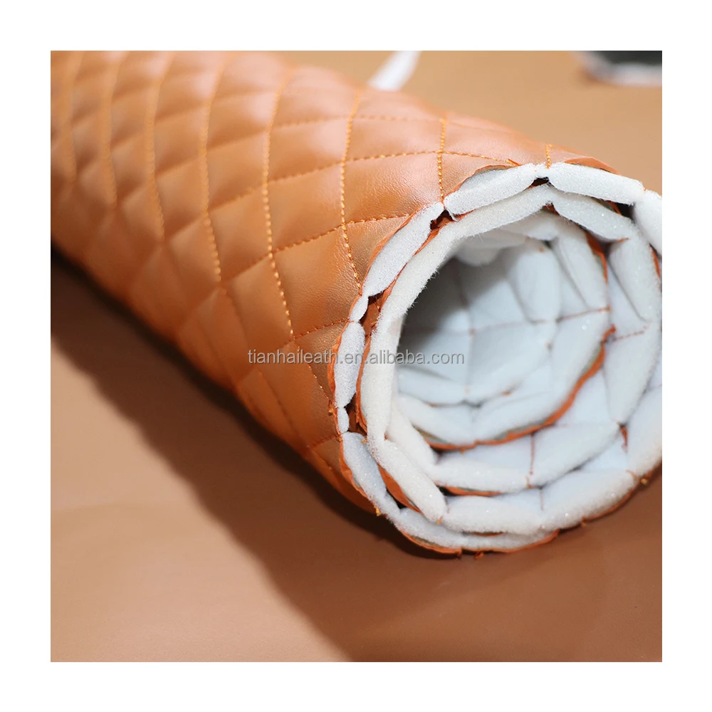 Quilted Leather Pvc Leather Metallic Colors With Checker And Stitching Upholtery Supplier