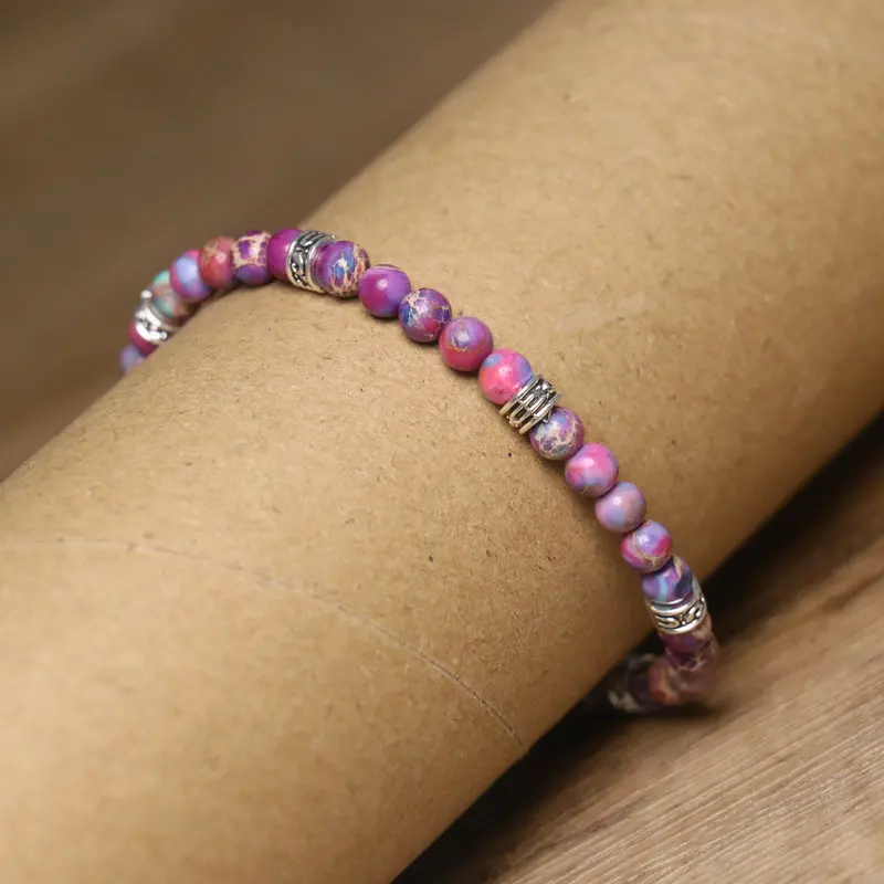 4mm Minimalist Natural Stone Bracelet Adjustable Healing Crystal Sea Sediment Jasper Beaded Bracelet Jewelry for Women Girls