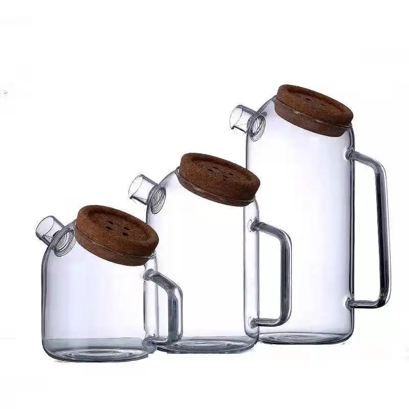 1200ml high borosilicate glass jug glass teapot water jug glass water carafe with handle and cork lid