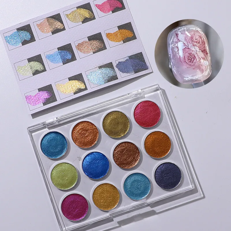 NEW high quality 12 IN 1 watercolor solid powder chrome nail Pigment Highlight grading Powder for nail art