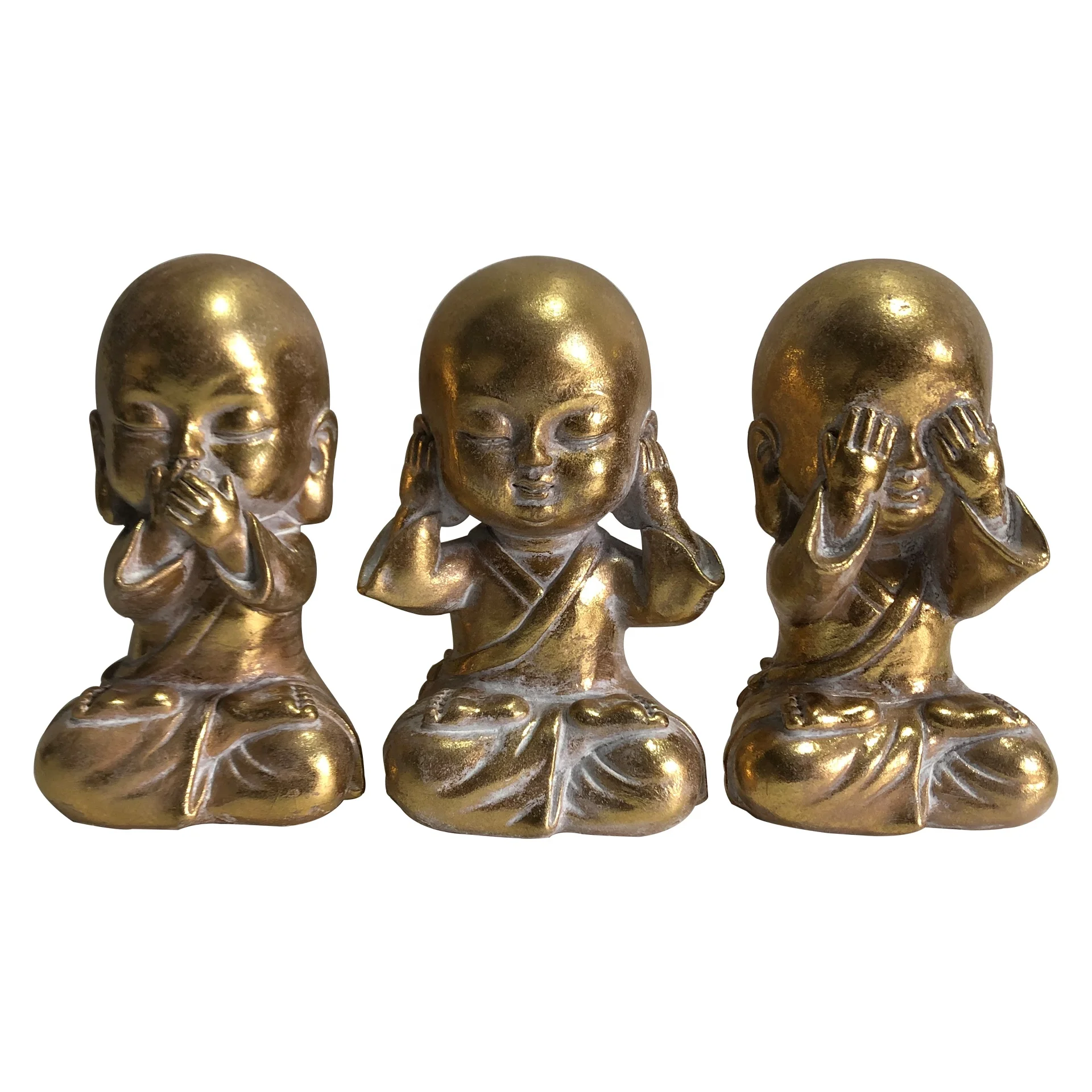 19.5cmH Polyresin Resin Hear No See No Speak No Sitting Monk Statue Figurine