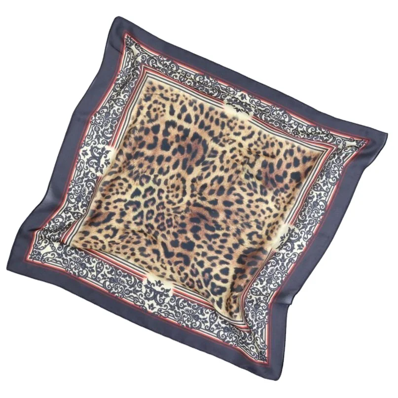 Женский квадратный шарф с леопардовым принтом, Шелковый Атласный платок с леопардовым принтом, летний шейный платок, 58 Х58 см