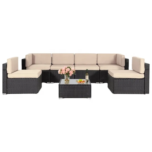 Роскошный угловой диван из ротанга на 6 человек, уличный садовый диван, плетеная мебель для отдыха с журнальным столиком, диван