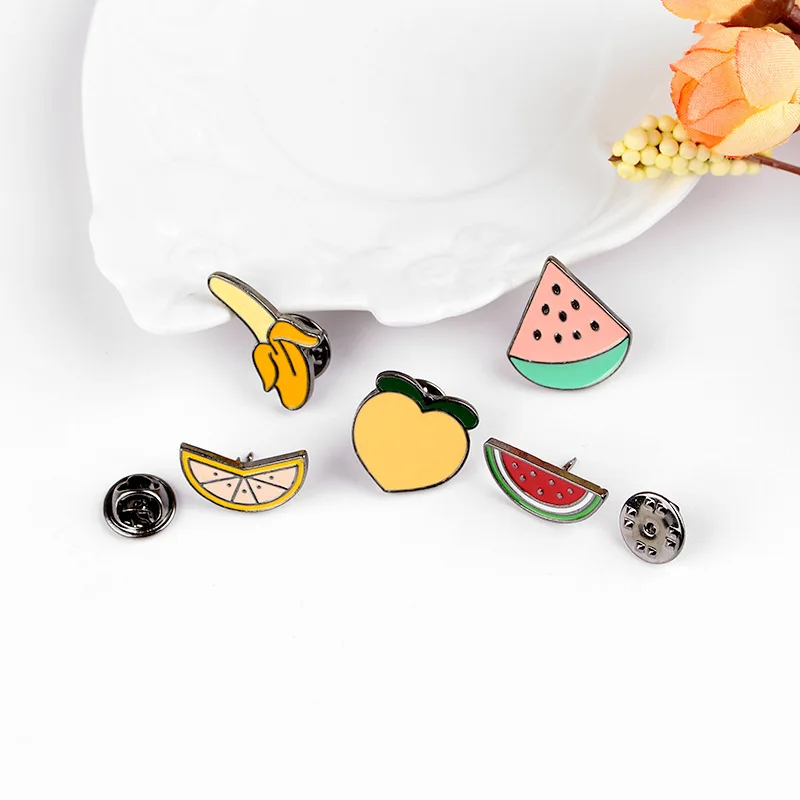 Cartoon summer style Interesting fruit series Watermelon banana Alloy drip oil brooch Student denim clothing accessories