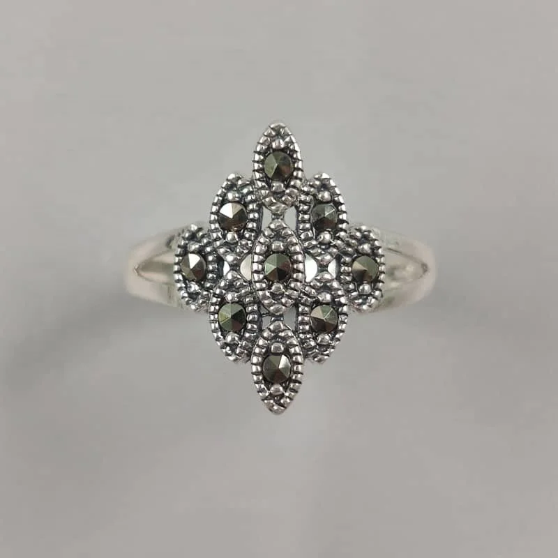 New Arrival Jewelry 18k gold plated Silver Ring S925 Women Marcasite adjustable Gift Party 925 sterling silver rings Jewelry