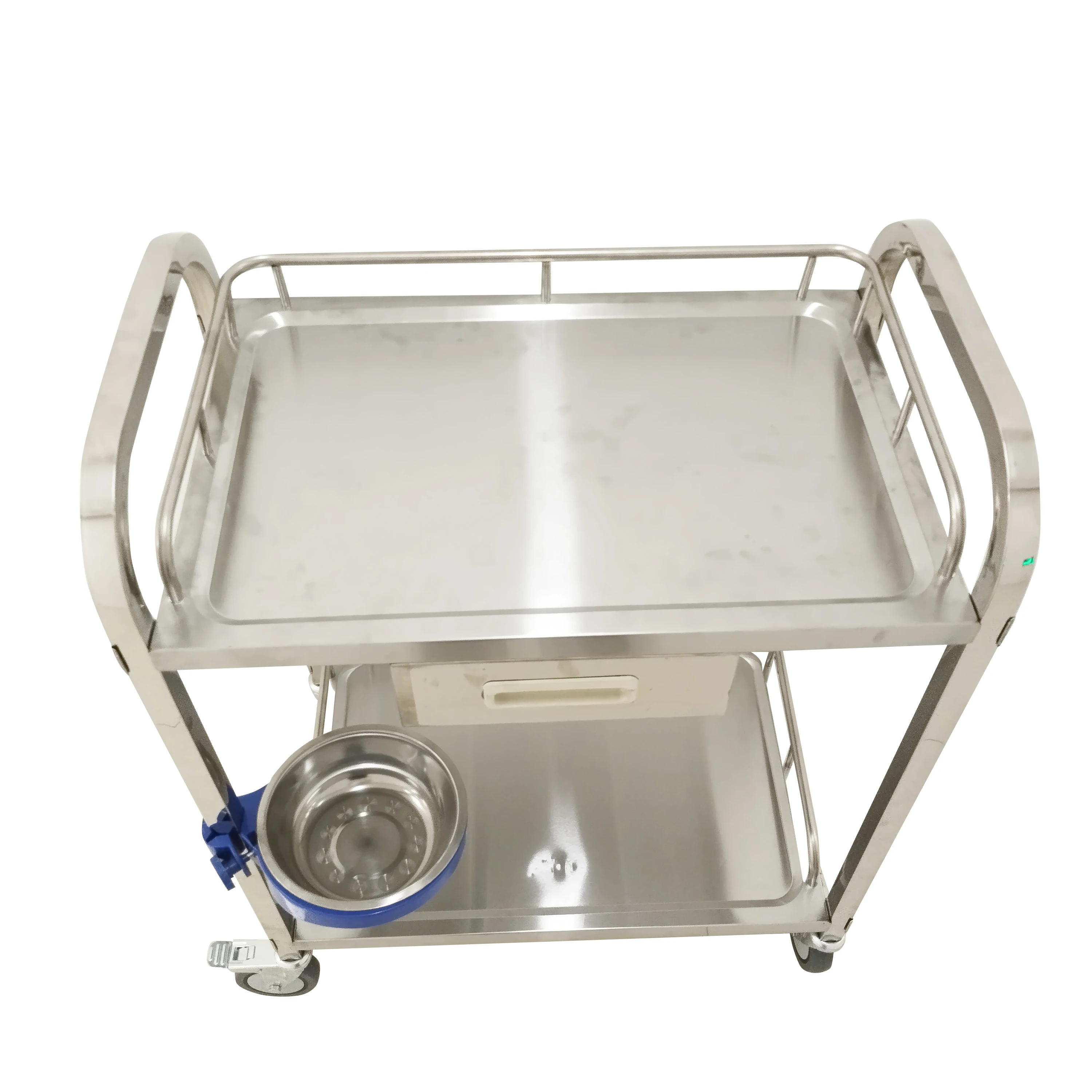 Multifunctional Medical 2 Layer Medicine Nursing Cart Placement Medication Mobile Stainless Steel Dressing Trolley With 4 Wheels