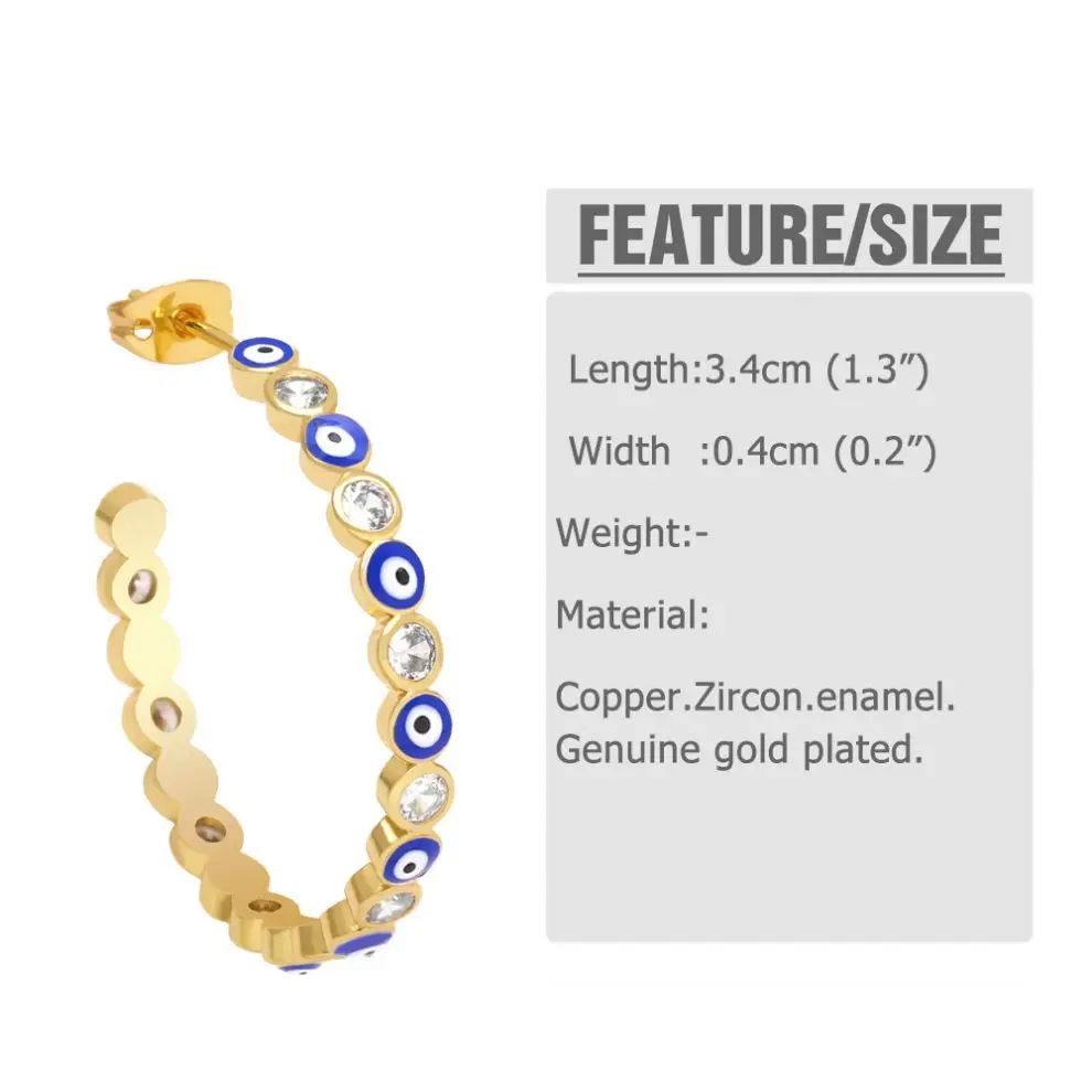 Fashion Evil blue Eye Circle hoop earrings jewelry cubic zircon Big Huggie Hoop Earring for Women