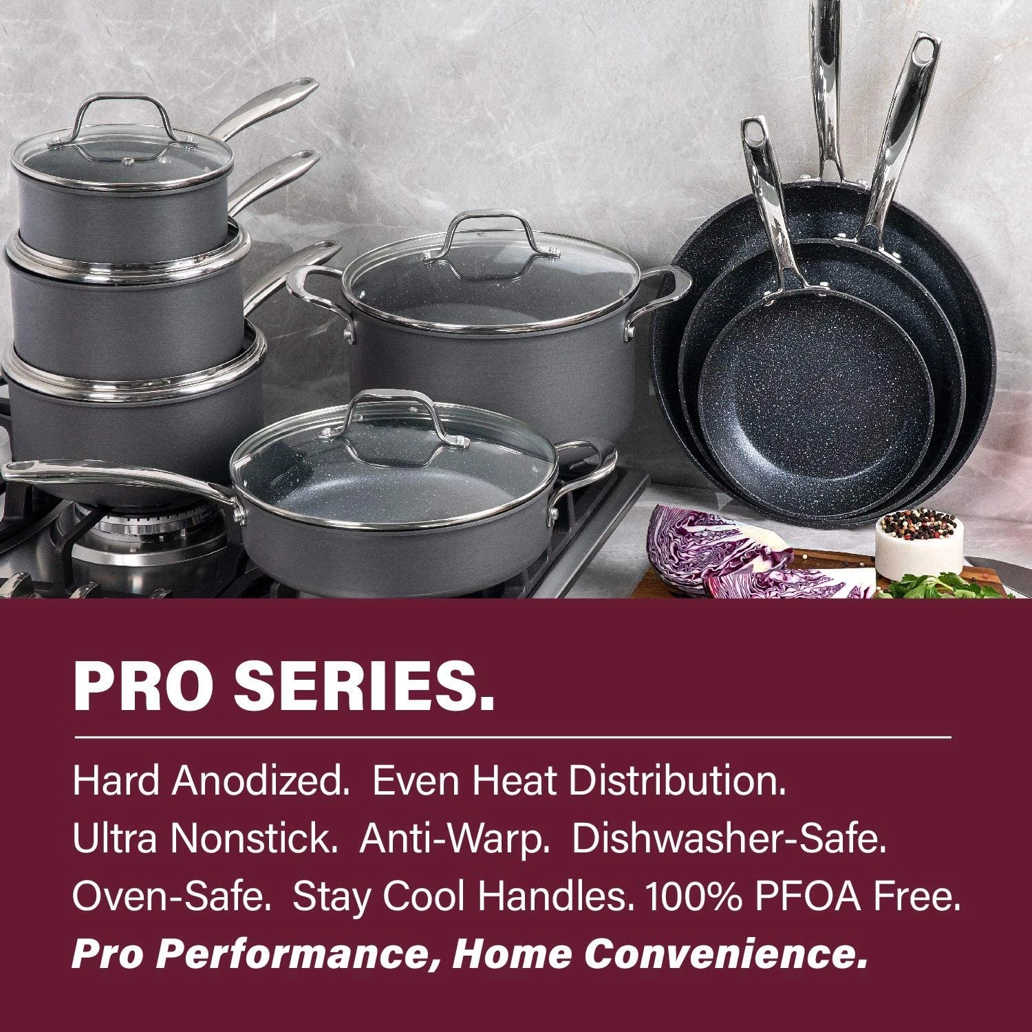 Granite Stone Pro Hard Anodized Pots and Pans Set Premium Nonstick Cookware Set Oven Dishwasher Safe 13Pcs