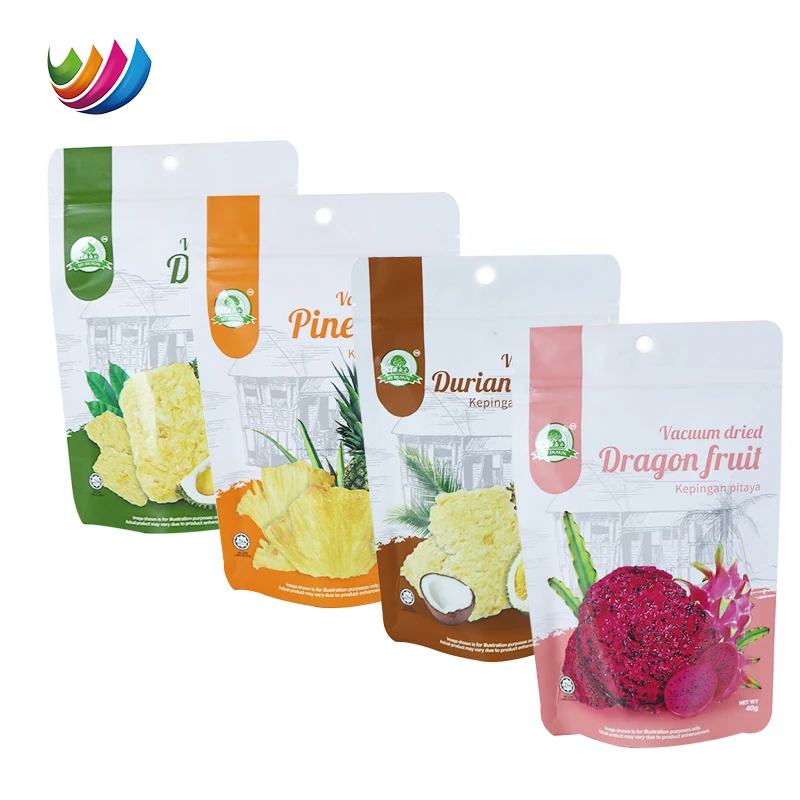 Custom Printed Resealable Bags Food Grade Mylar Stand Up Pouch Freeze Dried Fruit Food Packaging Zipper Bag Bags For Snack