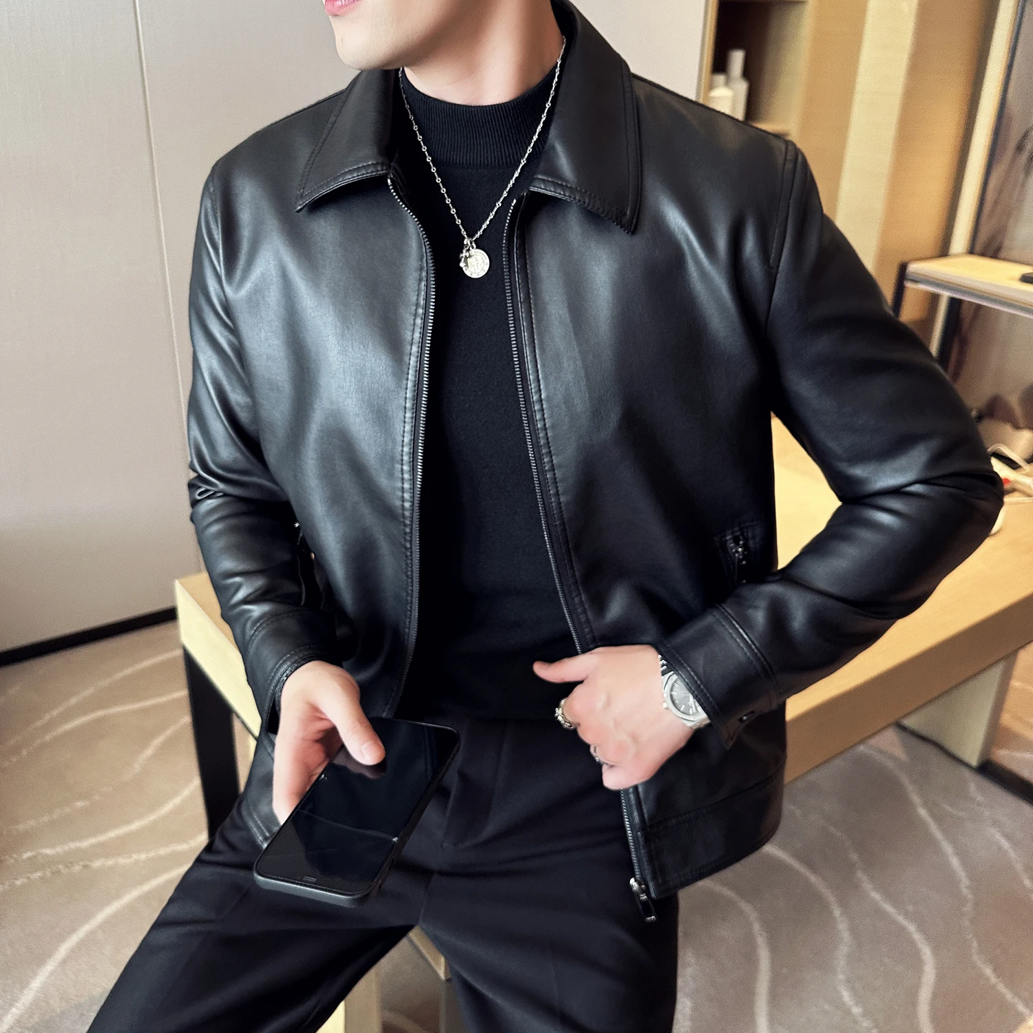 Design Your Own Leather Fashion Jackets High Quality Men Leather Jacket in Best Price Long Sleeve Leather Jacket
