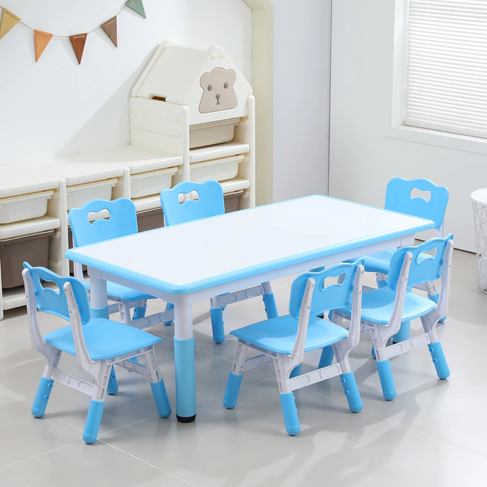 Kids Table and Chair Set Height Adjustable Toddler Table and 4 Chairs Set Kid Activity Art Table Plastic Children Study Desk