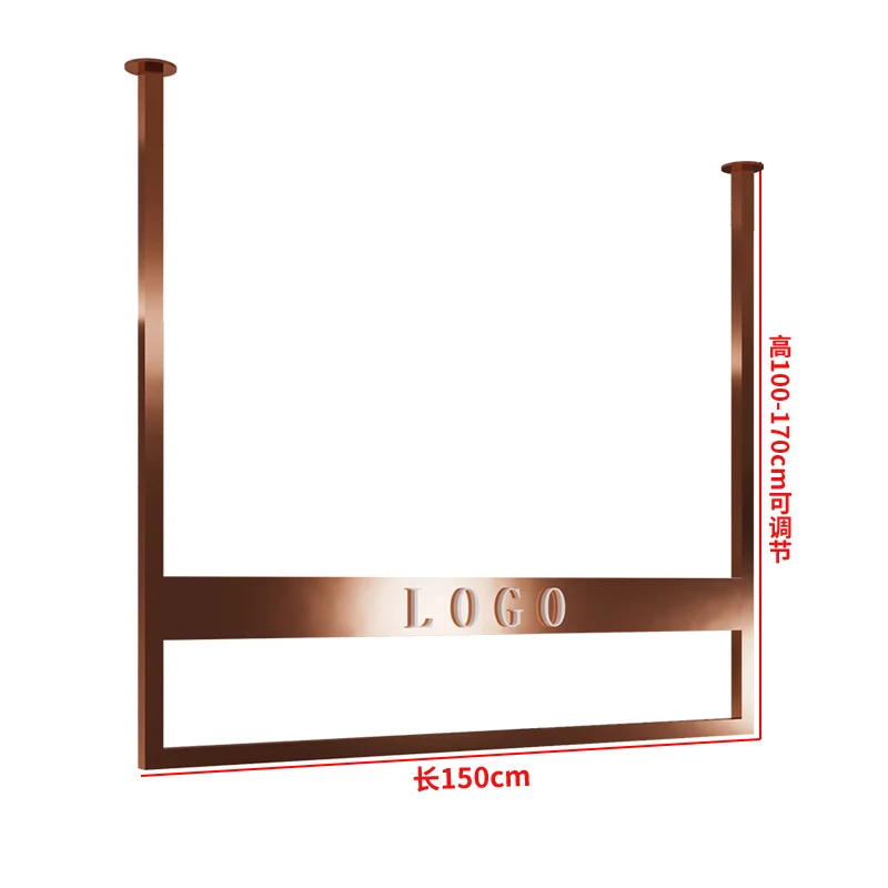 Custom Logo Fashion Boutique Clothing Metal Wall Mounted Ceiling Hanging Garment Rack Chrome Rose Gold Ceiling Clothing Rack