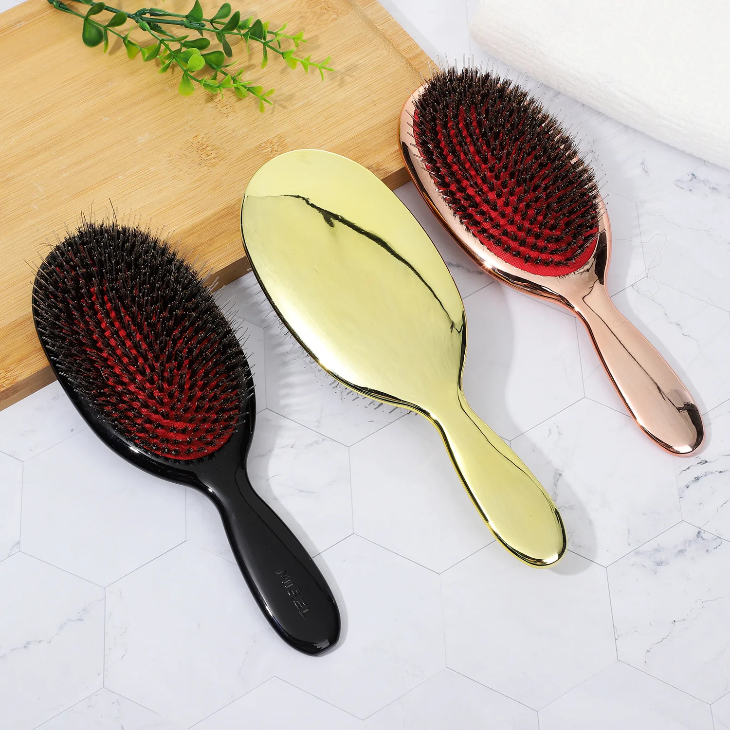 Private Label Hard Medium Hair Brush Pig Boar Bristle Brush Hairbrush Detangling Wig Hair Extensions Cushion Paddle Brush