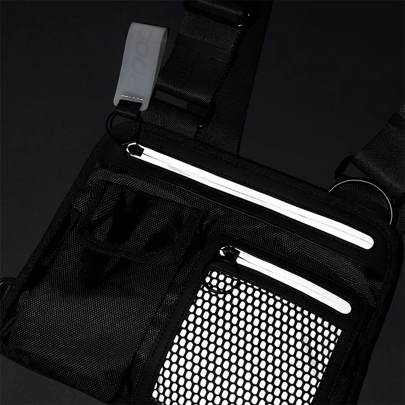 Custom Black Canvas Hip Hop Front Crossbody Pack Mens Tactical Chest Rig Harness Bag