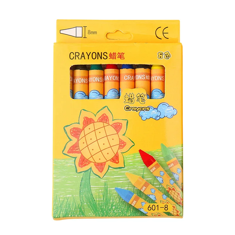 Bulk non toxic 0.8cm small 8 colors pack wax crayons for kids