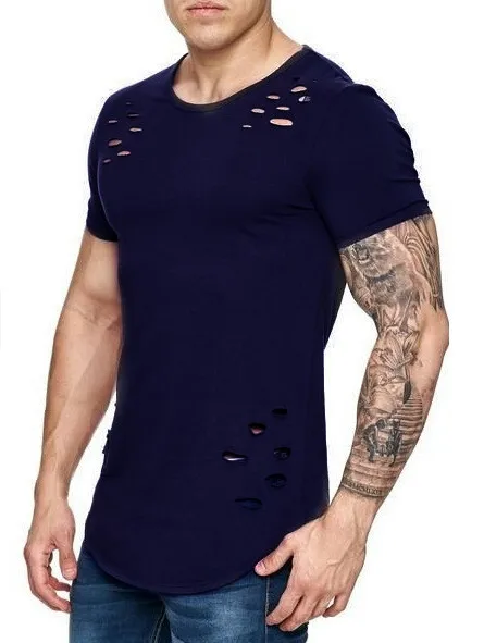 Wholesale Distressed T Shirt Scoop Neck T Shirt For Men Tees Hipster Baggy Short Sleeve T Shirts Custom
