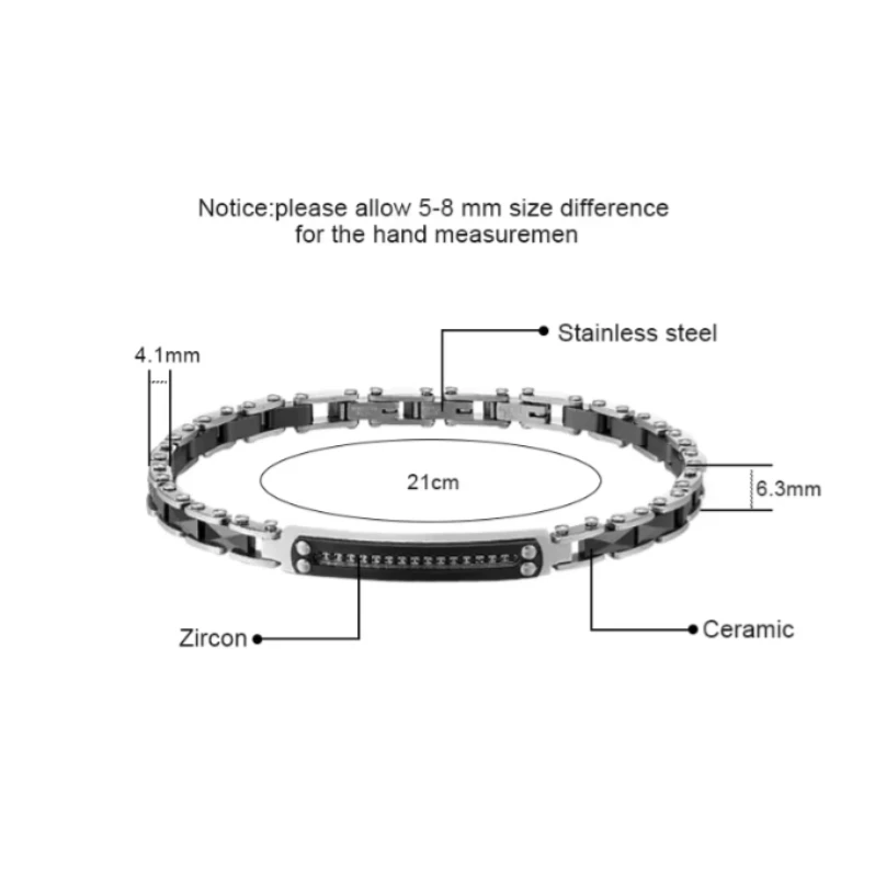 New Fashion Jewelry Bracelets High Quality Ceramic 316 Stainless Steel Bracelet Men