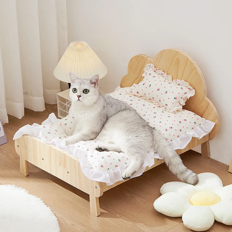 Solid wood cat litter dog cat princess bed winter kitten wooden bed deep sleep pet camping bed