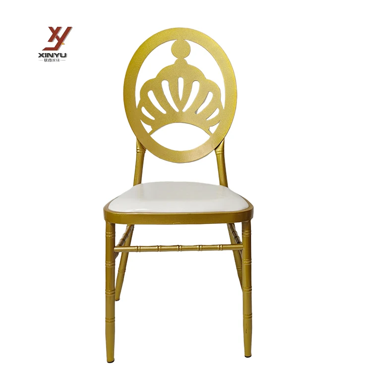 Wholesale Factory Price Metal Stackable Event White Gold Tiffany Chiavair Wedding Chair With Cushion