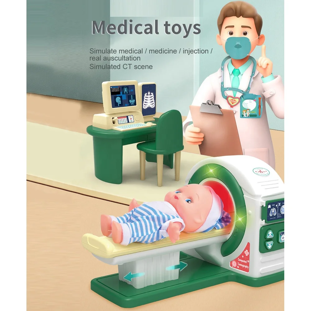 11 Pieces Educational Hospital CT Scan Machine Medical Play Doctor Set Toy With Computer Monitor For Kids