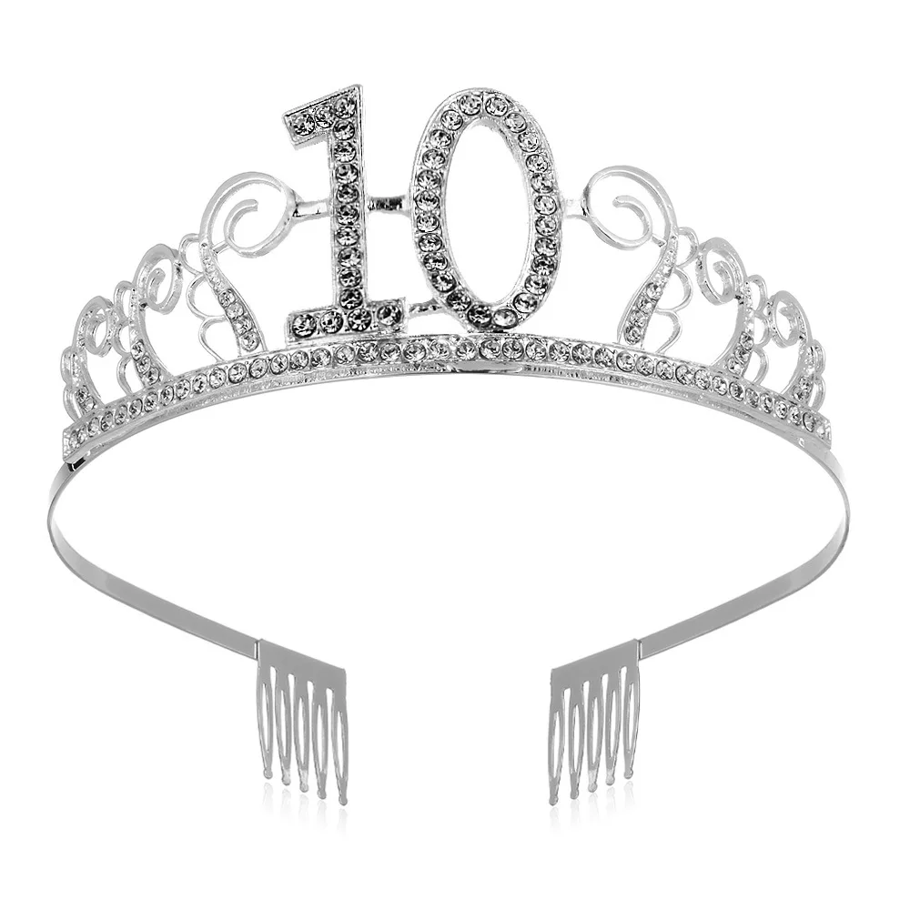 2022 New Sweet kids crowns 10-75th Birthday RHINESTONE TIARA CROWN Party coronas White Tiara birthday Crown With Hair Combs