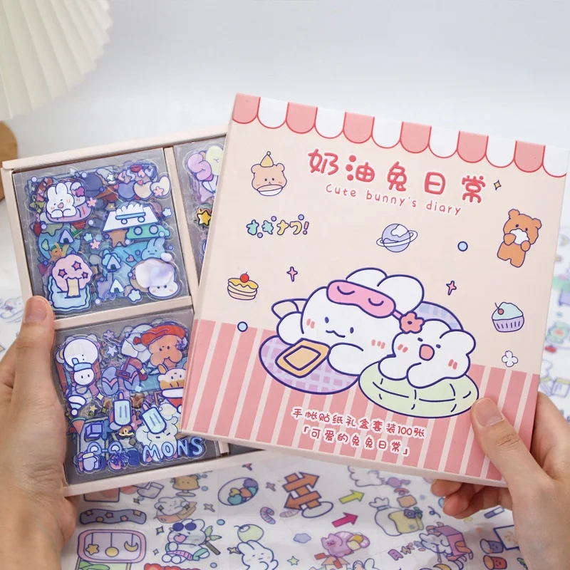 Custom kawaii stickers PET waterproof sticker sheet Japanese style cute cartoon laptop aesthetic journal stickers vinyl labels
