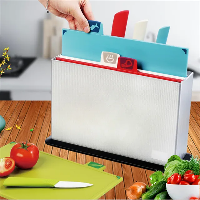 amazing gadgets kitchen accessories plastic color coded index chopping cutting board with knife set