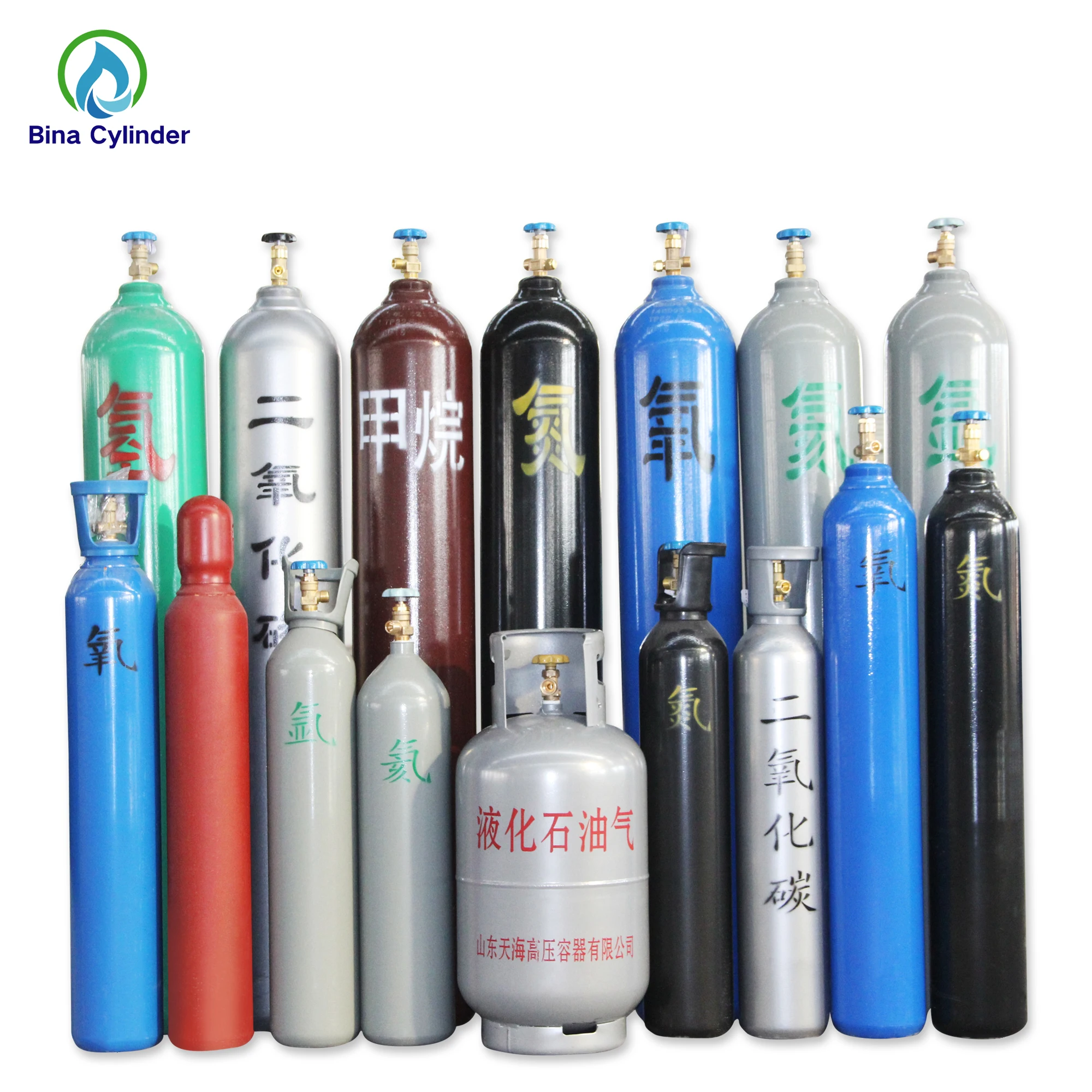BINA ISO Standard Seamless Steel Oxygen Hydrogen Argon Helium CO2 Nitrogen Gas Cylinders 50L Oxygen Cylinder