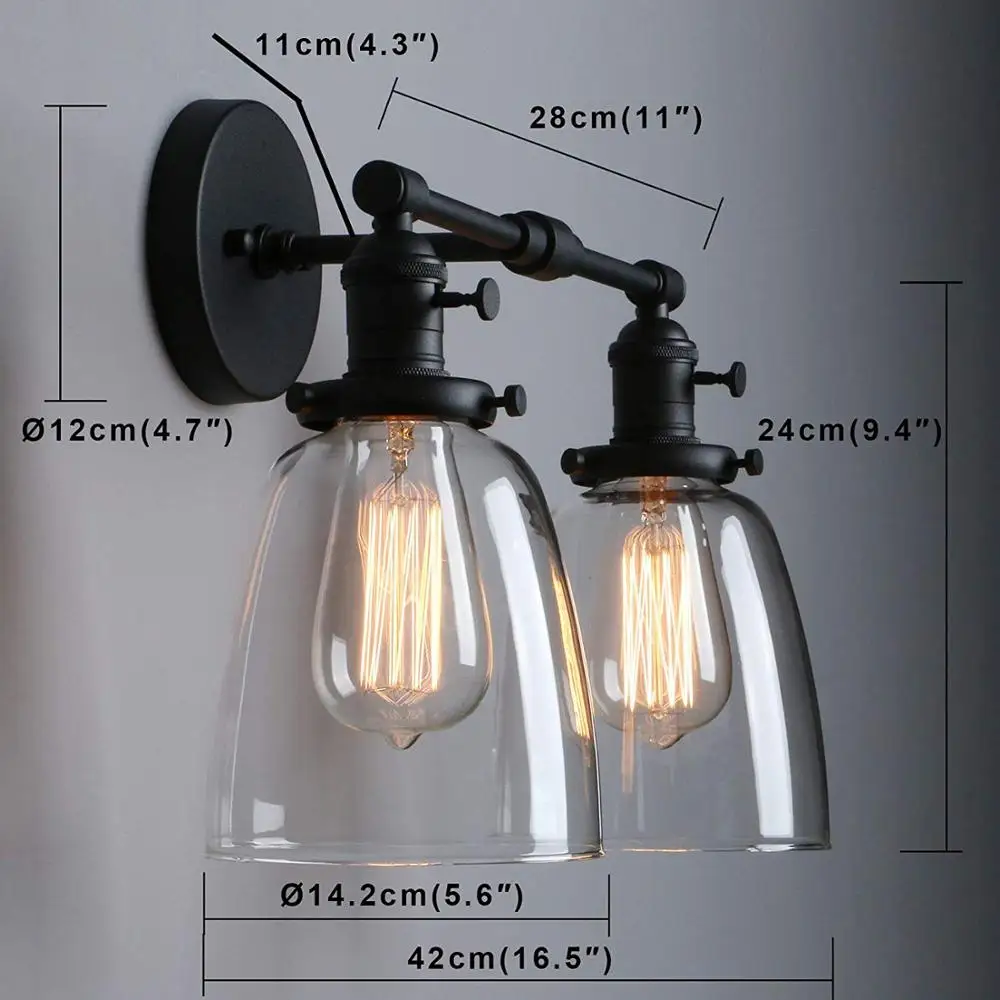 Black Vintage Bathroom Vanity Lighting Fixtures Over Mirror Glass Globe Wall Lamp 2 Lights Vanity Light For Bathroom