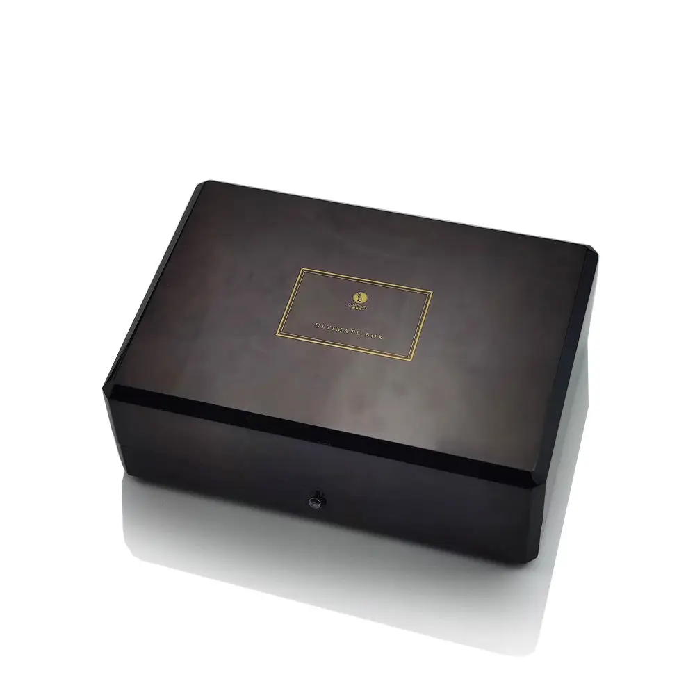 QFS Old Fashioned Wood Container Big Packaging Lacquer Paint Black Cosmetic Gift Storage Wooden Box Lid Rectangle Jewelry Craft