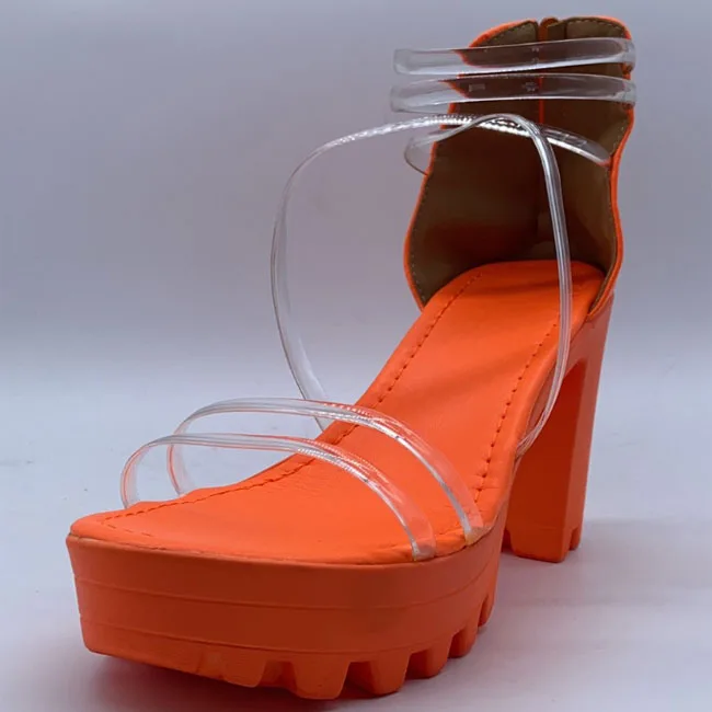 Women Sexy Orange block heel ladies Neon Color Sandals Clear Strap Wedge Platform high heel Sandals China