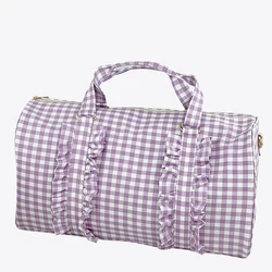 RTS Stock Beige INS Fashion Polyester Ruffle Personalized Glitter Patches Women Girls Leisure Classic Custom Travel Duffel Bag