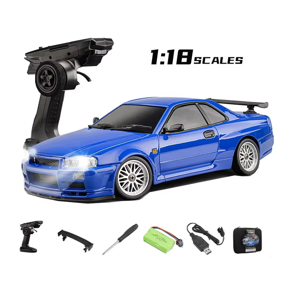 2024 New Arrival 1/18 Rc Drift Car Model Four Wheel 2.4g Remote Control Gtr Racing Car R34 With Gyro Light for Kid and Adult