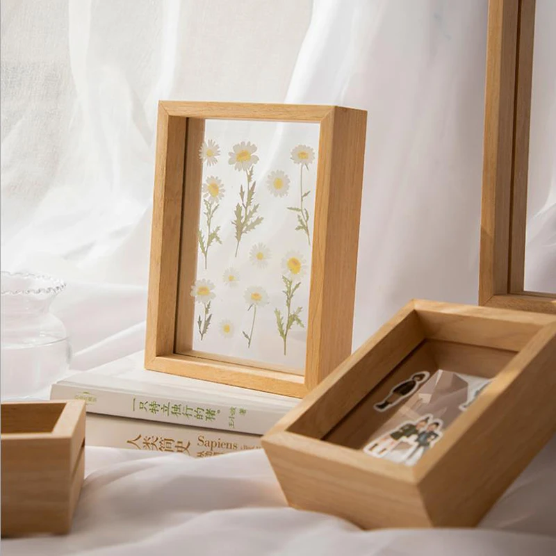 Natural Wood Color with Double Glass Modern 4x6 5x7 8x10inch Dried Plant Floating Picture Frames For Home Decor