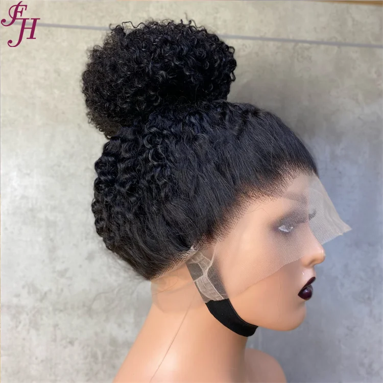 FH cheap price 360 frontal wigs human hair swiss transparent lace front wig afro curly wig