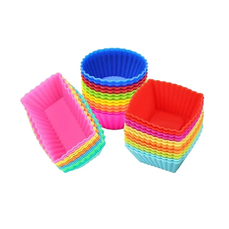 BPA Free Reusable Non-Stick Cake Molds Sets Silicone Cupcake Muffin Baking Cups