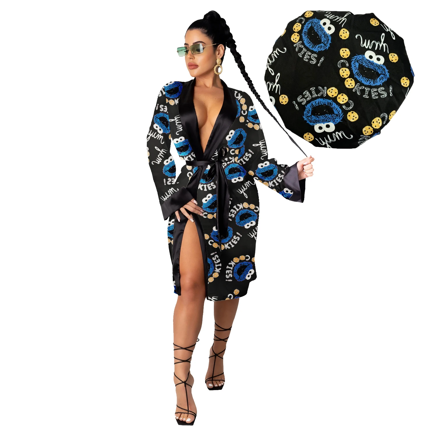 Wholesale 2021 Hot Selling Soft Stretchy Satin Silk Satin Robe With Bonnet