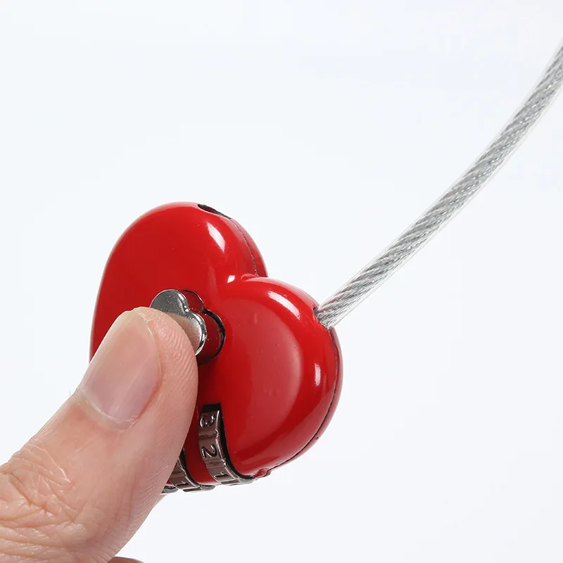 wholesale wire rope love lock wedding gift creative password lock heart shaped three digital combination wire rope padlock