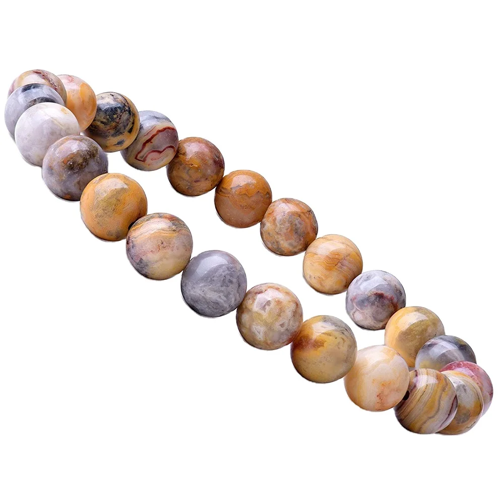 Natural  8mm Crazy Lace Agate Stone Healing Crystal Stretch Beaded Bracelet Gift