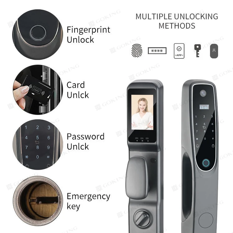 Goking card finger print access smart remote control tuya app wifi biometric door lock digital with camera