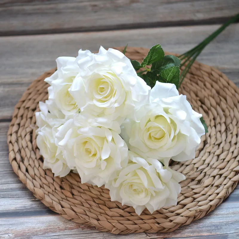 Cheap Wholesale Home Decor 7 Heads Diamond Rose Bouquet Arrangement Artificial Flowers In Bulk